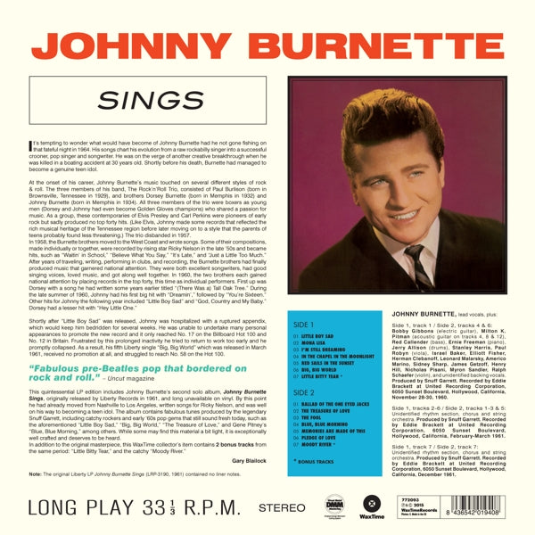 Johnny Burnette - Sings  |  Vinyl LP | Johnny Burnette - Sings  (LP) | Records on Vinyl